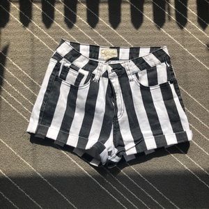 High Waist Black and White Striped Shorts